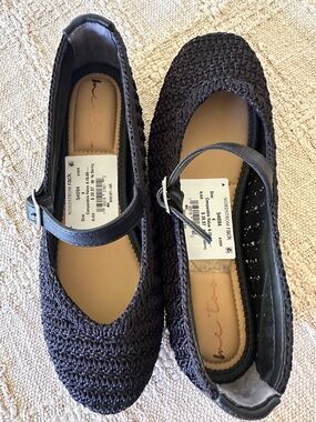 me too Black Woven Mary Jane Flats with Strap